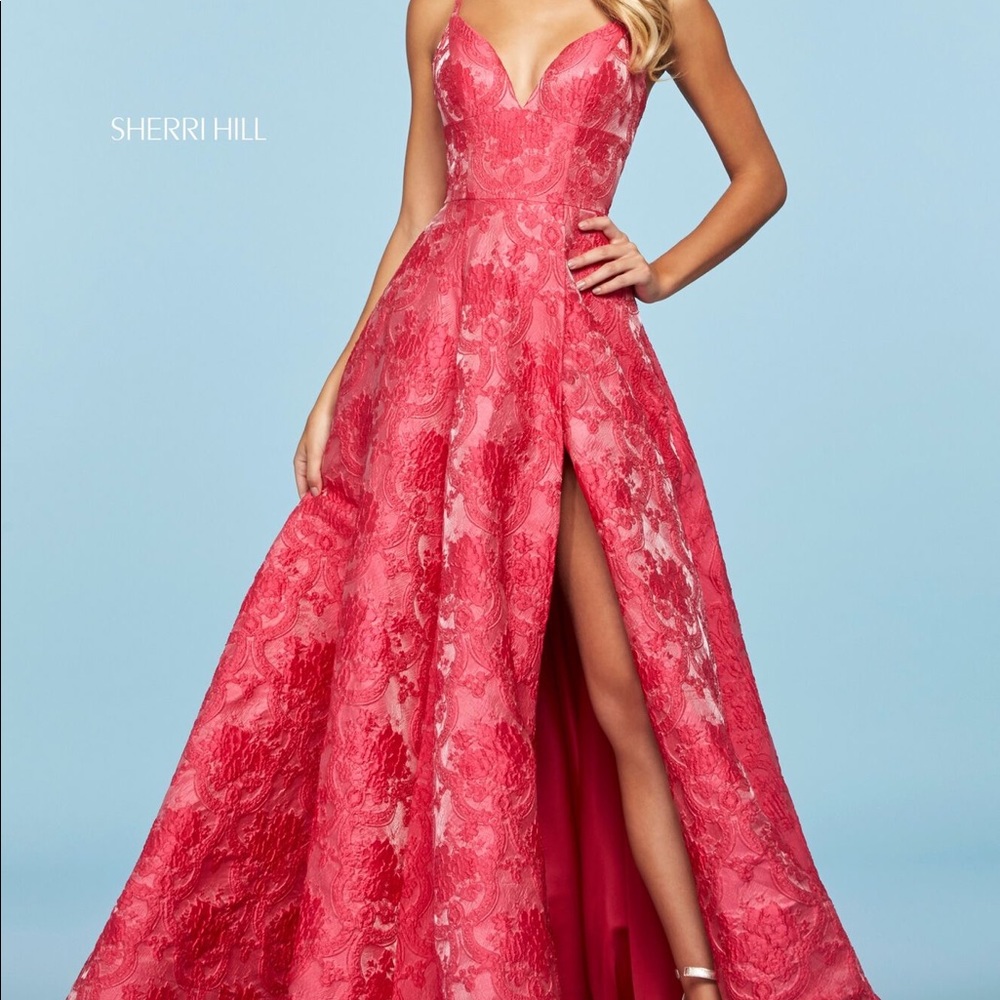 Sherri Hill Fuchsia Brocade Prom Dress Style #53378 Size 0 (Fits 2-4)